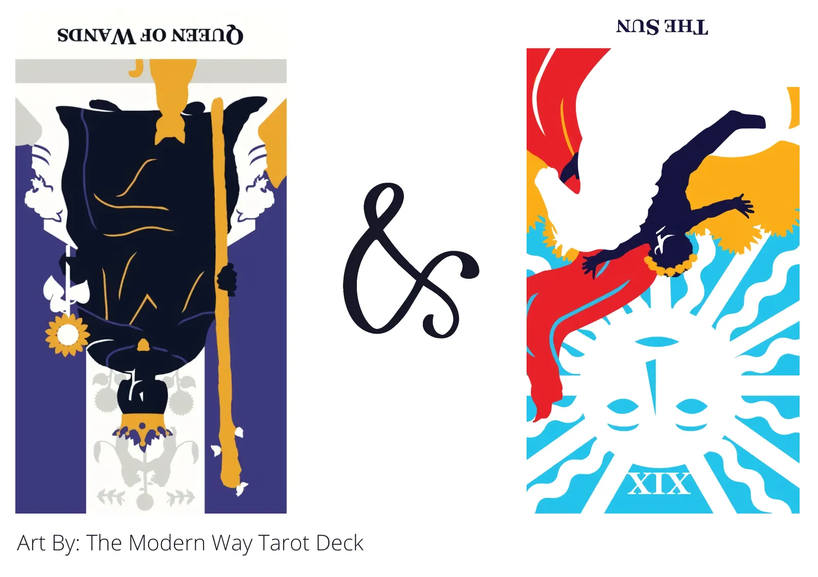 queen of wands reversed and the sun reversed tarot cards together