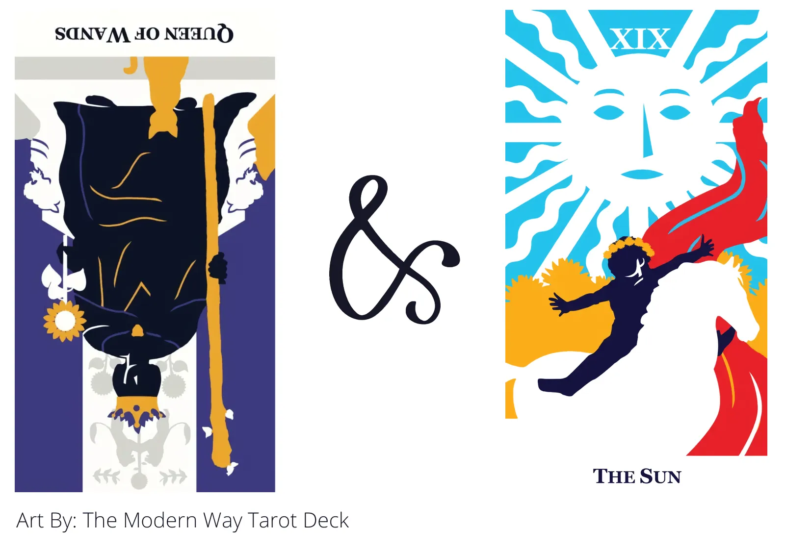 queen of wands reversed and the sun tarot cards together