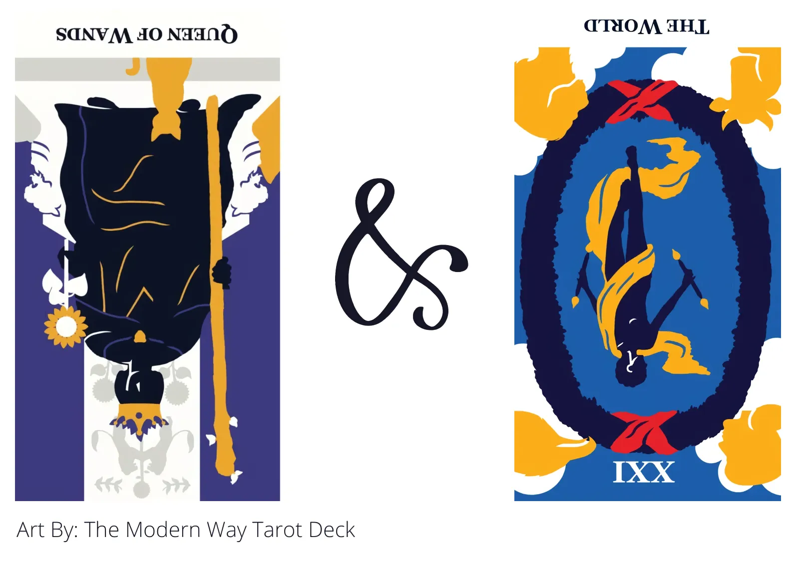 queen of wands reversed and the world reversed tarot cards together