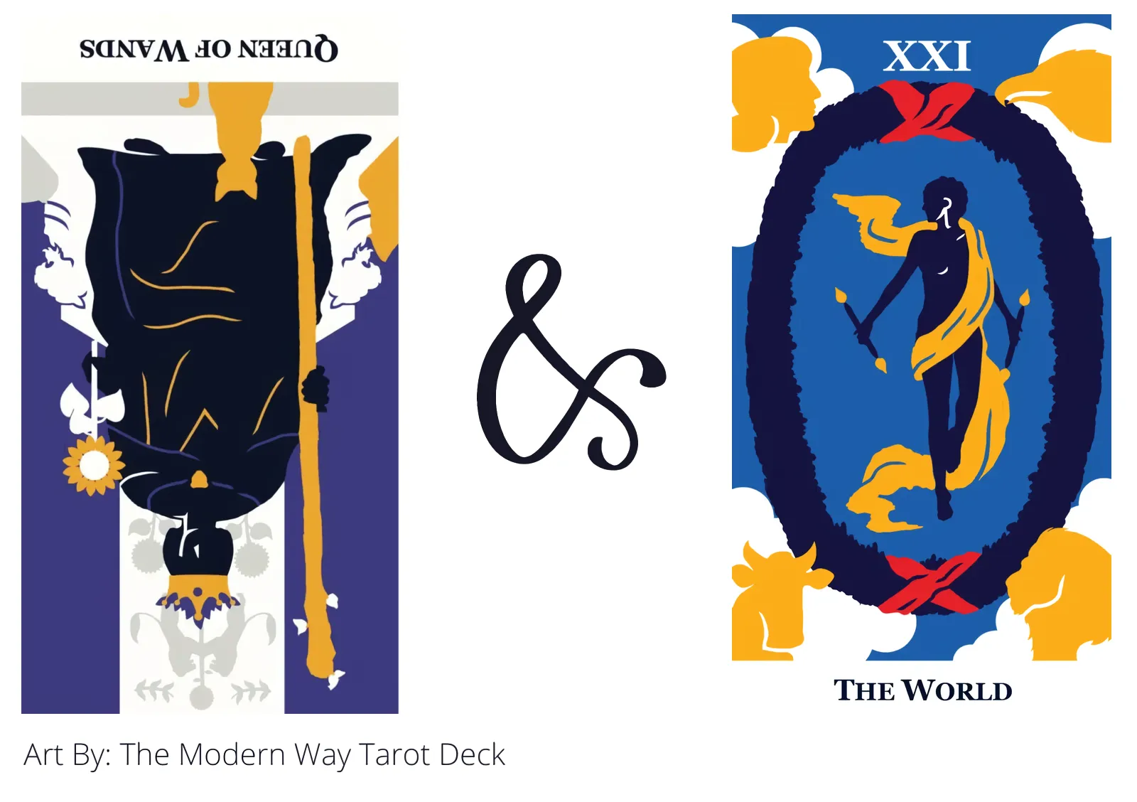 queen of wands reversed and the world tarot cards together