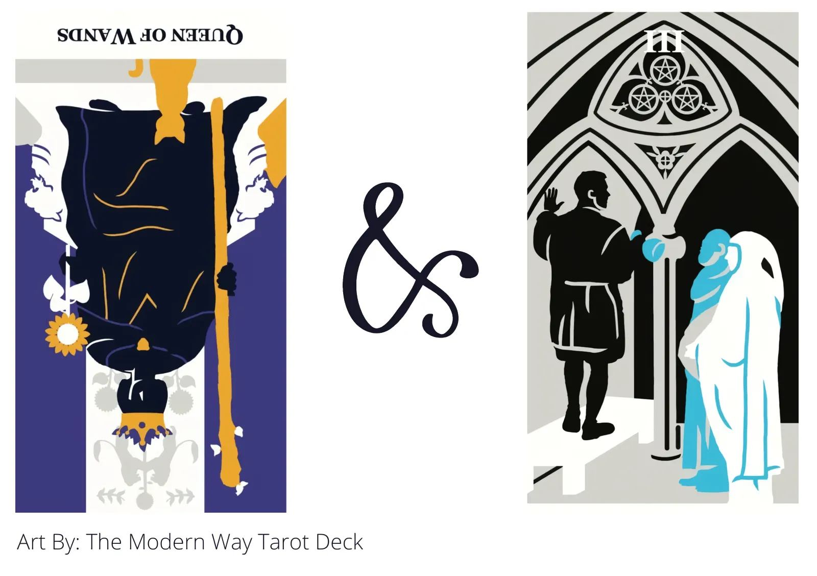 queen of wands reversed and three of pentacles tarot cards together