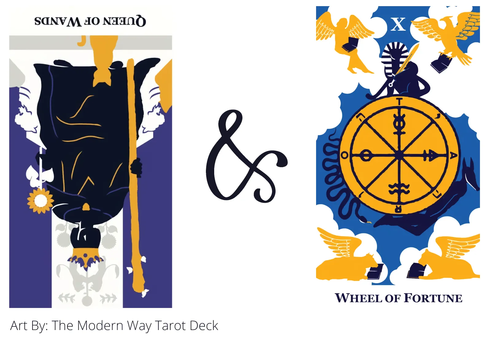 queen of wands reversed and wheel of fortune tarot cards together