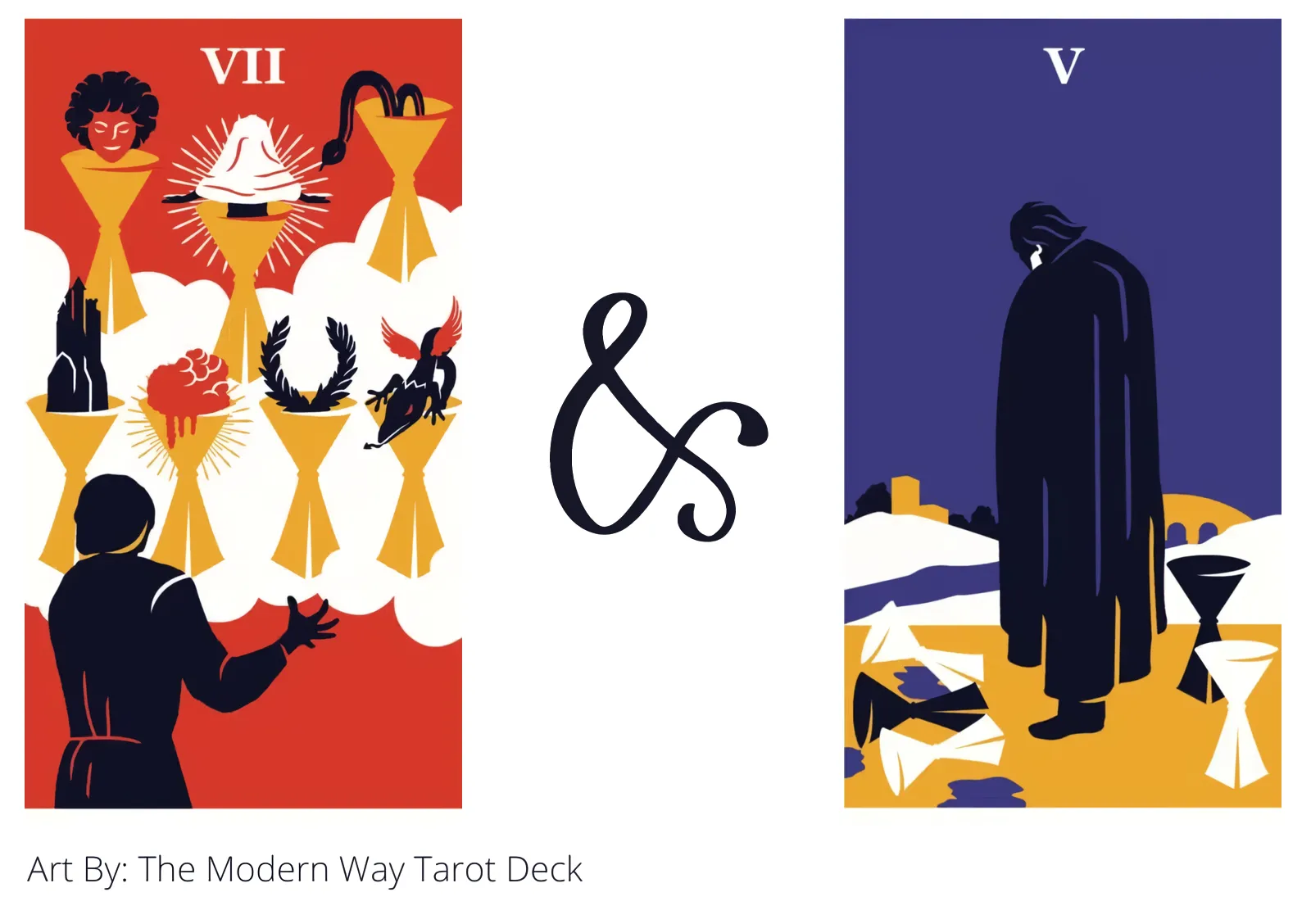 seven of cups and five of cups tarot cards together
