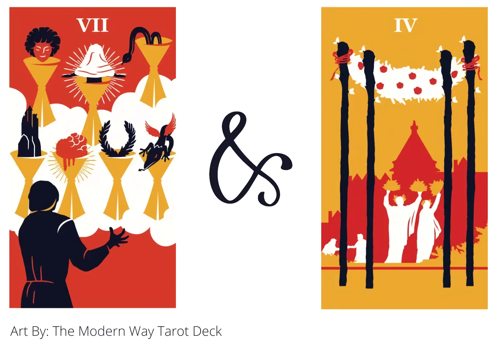 seven of cups and four of wands tarot cards together