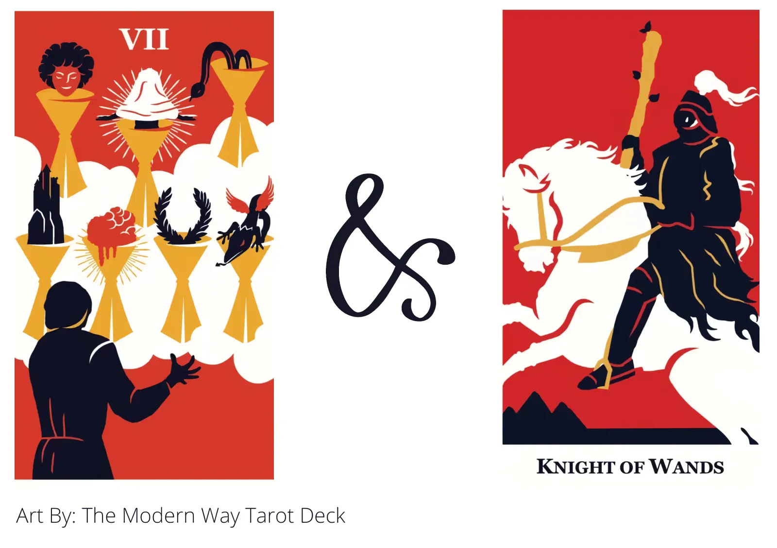 seven of cups and knight of wands tarot cards together
