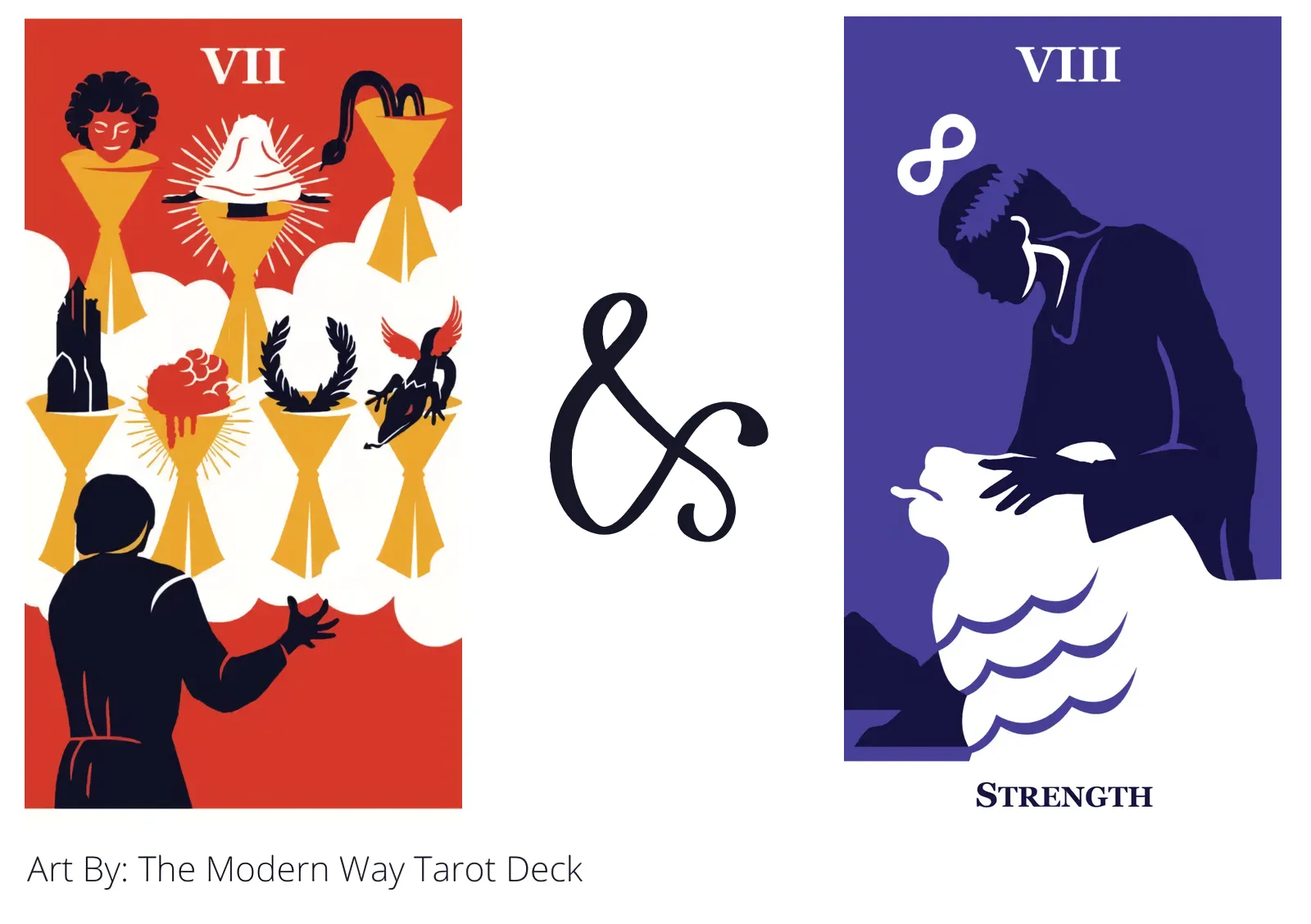 seven of cups and strength tarot cards together