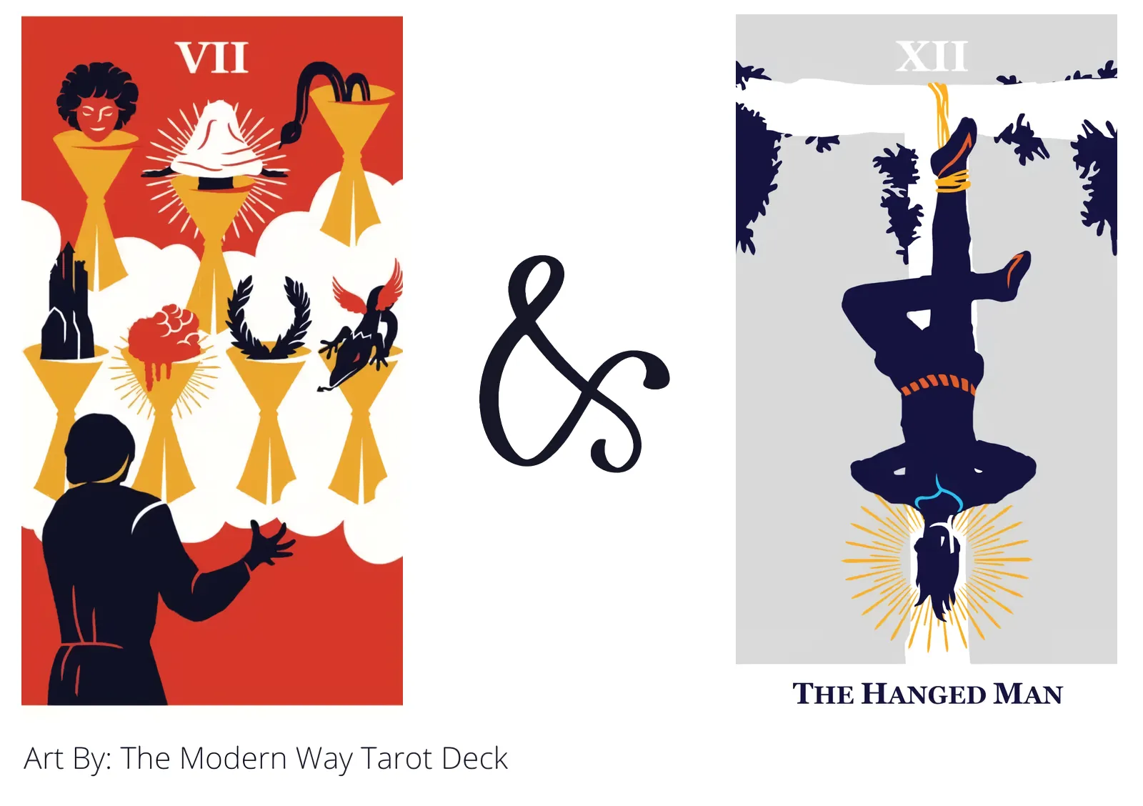 seven of cups and the hanged man tarot cards together