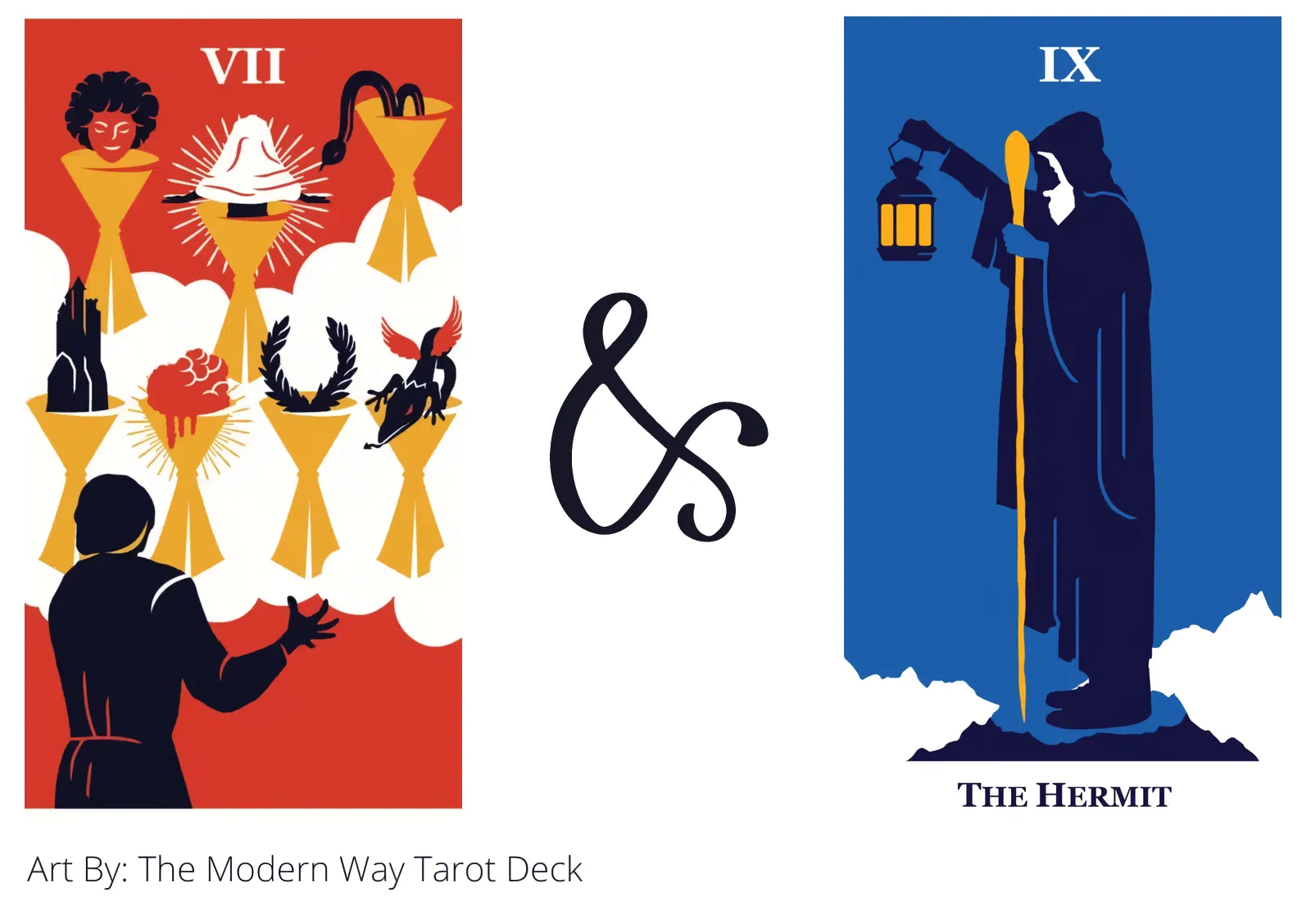 seven of cups and the hermit tarot cards together