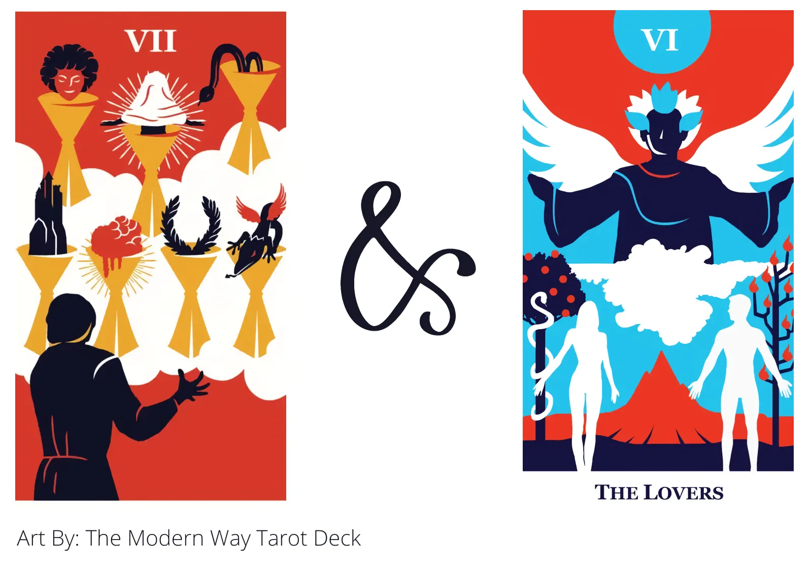 seven of cups and the lovers tarot cards together