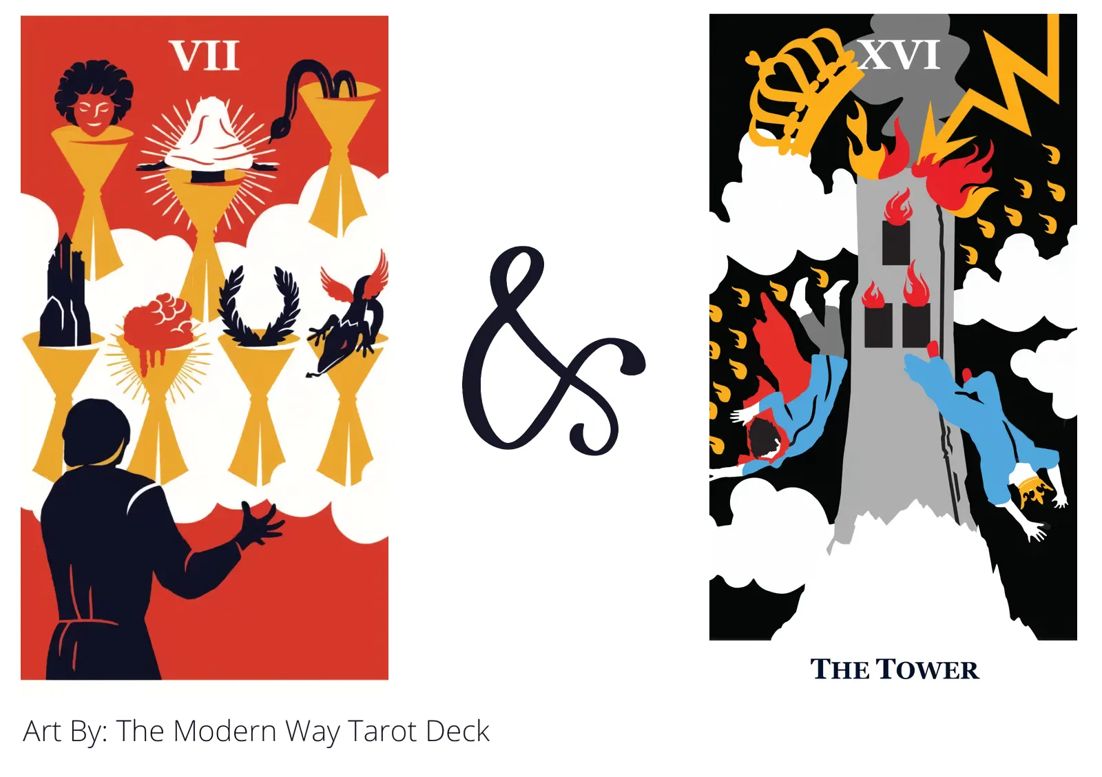 seven of cups and the tower tarot cards together