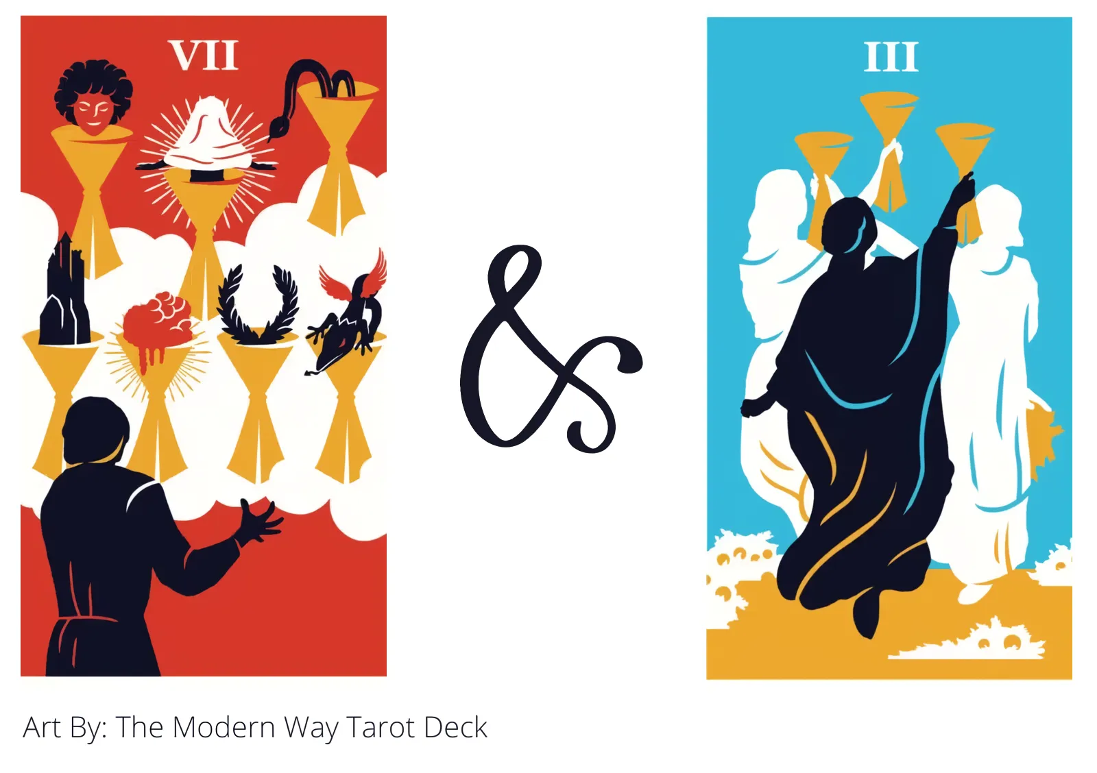 seven of cups and three of cups tarot cards together