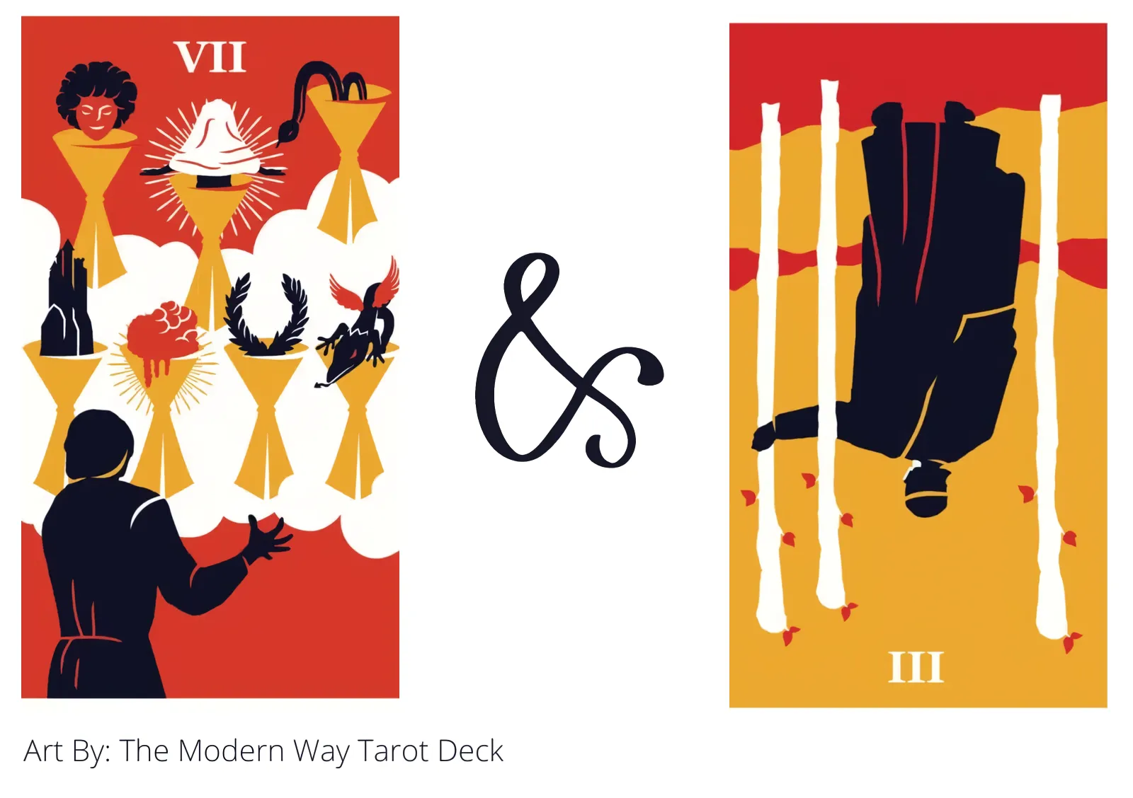 seven of cups and three of wands reversed tarot cards together