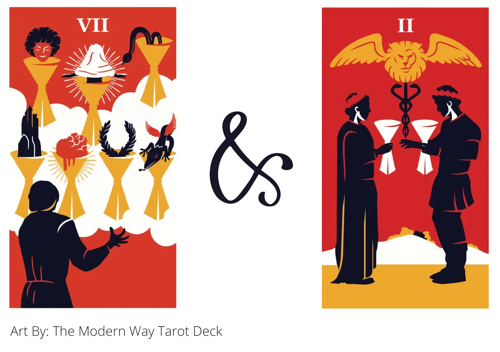 seven of cups and two of cups tarot cards together