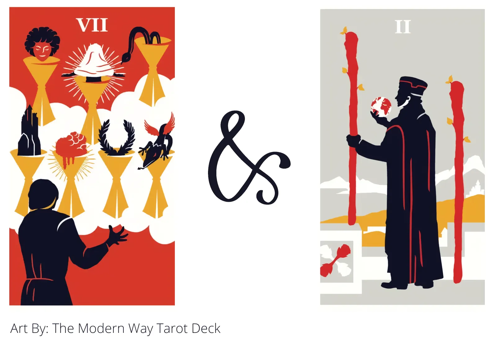 seven of cups and two of wands tarot cards together
