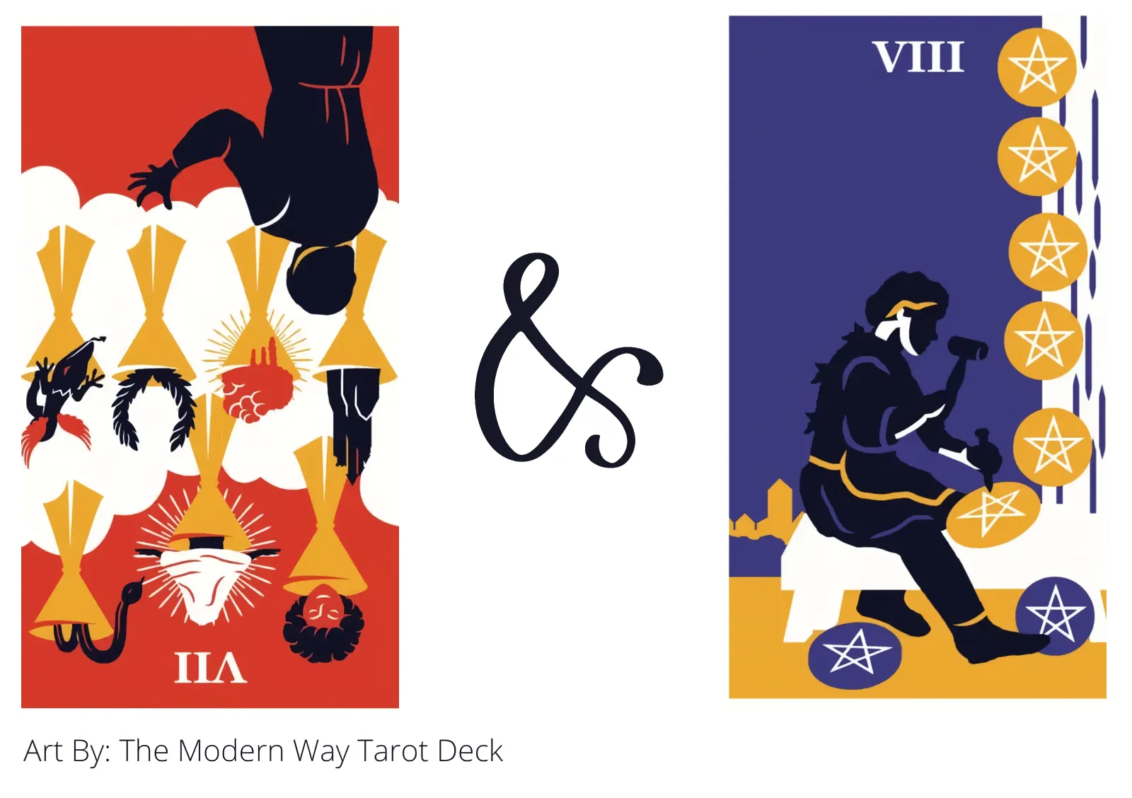 seven of cups reversed and eight of pentacles tarot cards together