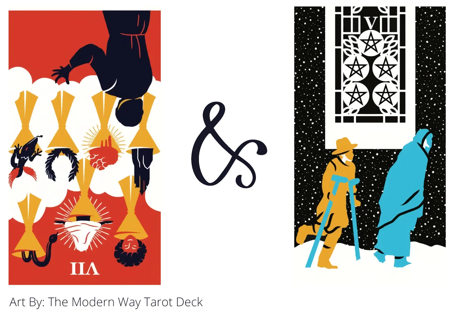 seven of cups reversed and five of pentacles tarot cards together