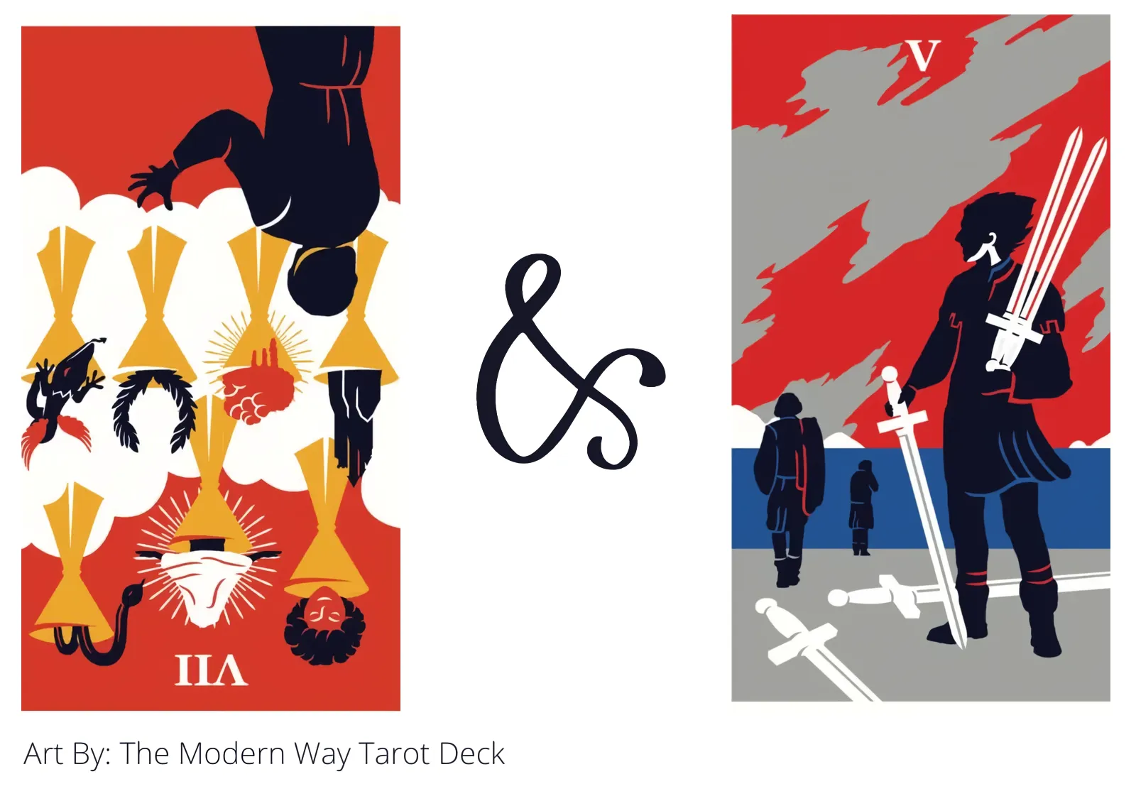 seven of cups reversed and five of swords tarot cards together