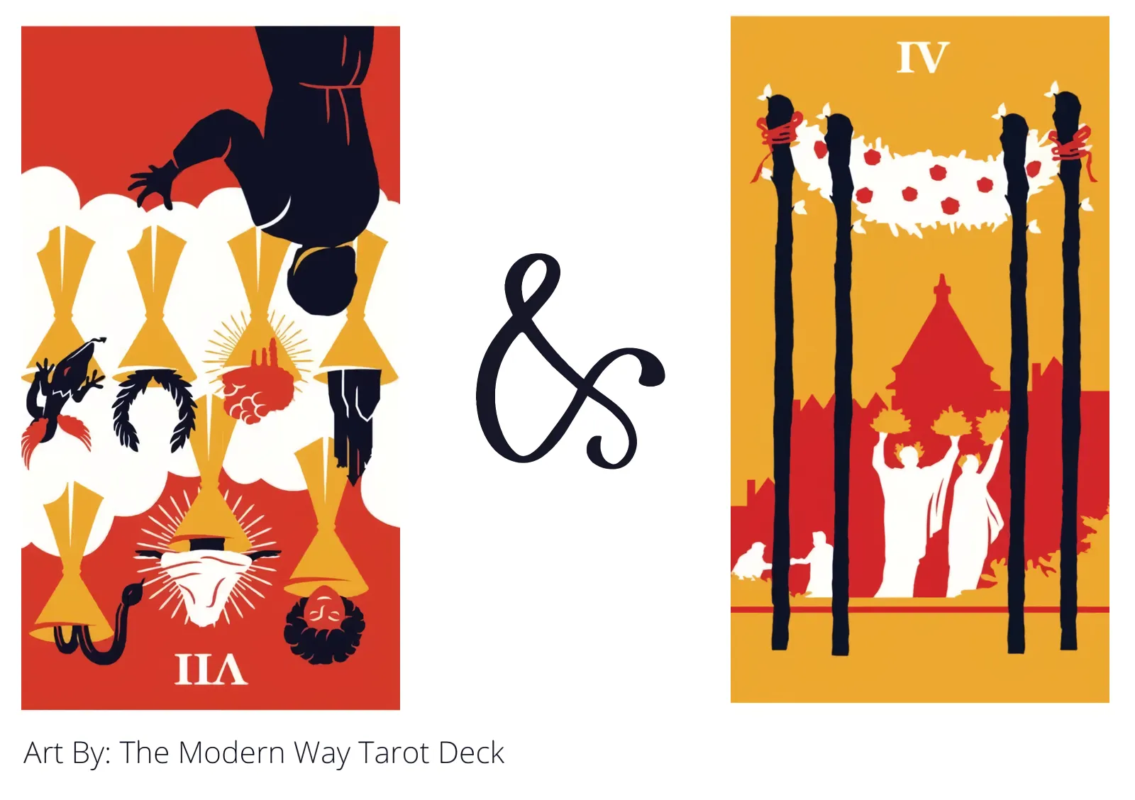seven of cups reversed and four of wands tarot cards together