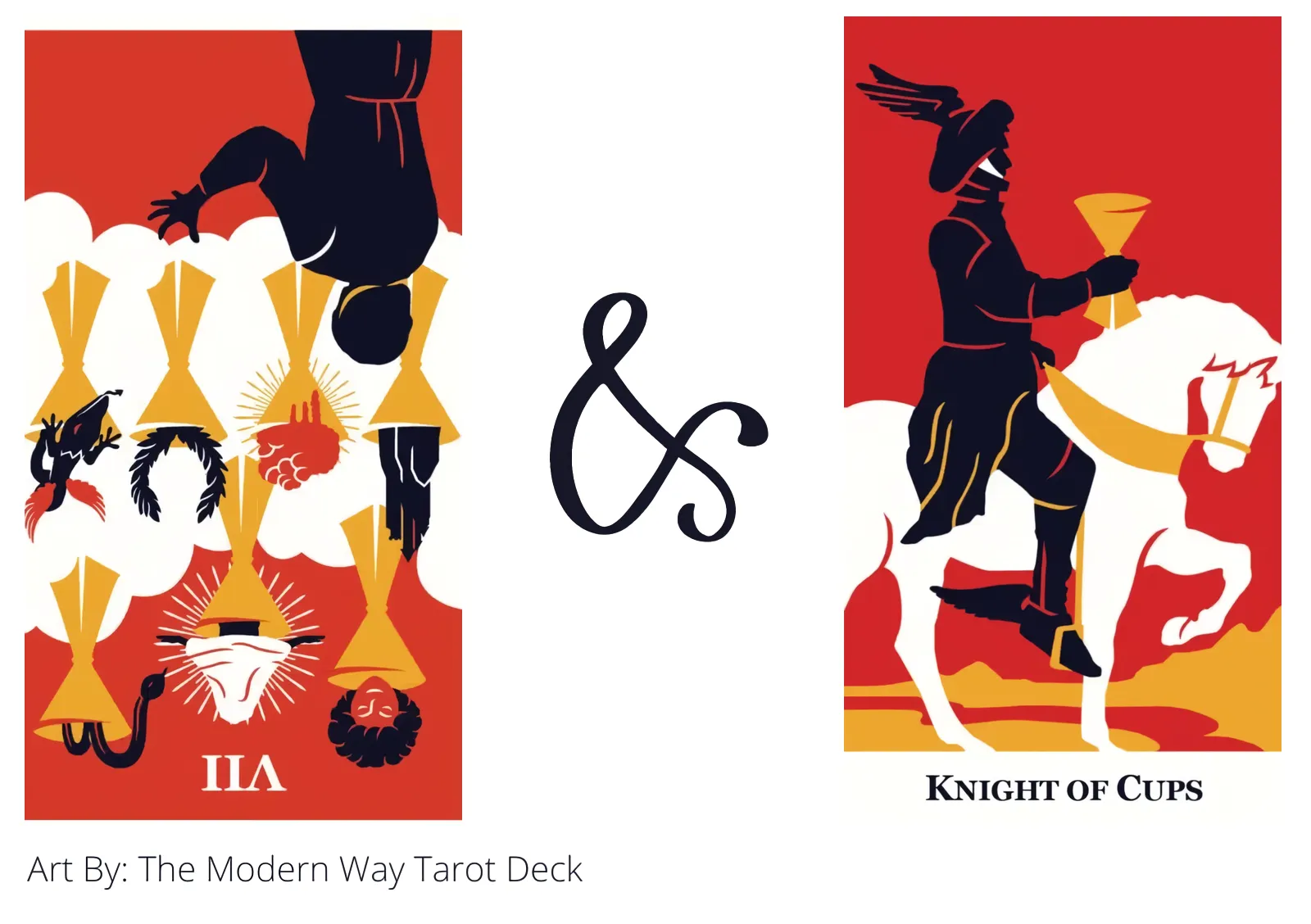 seven of cups reversed and knight of cups tarot cards together