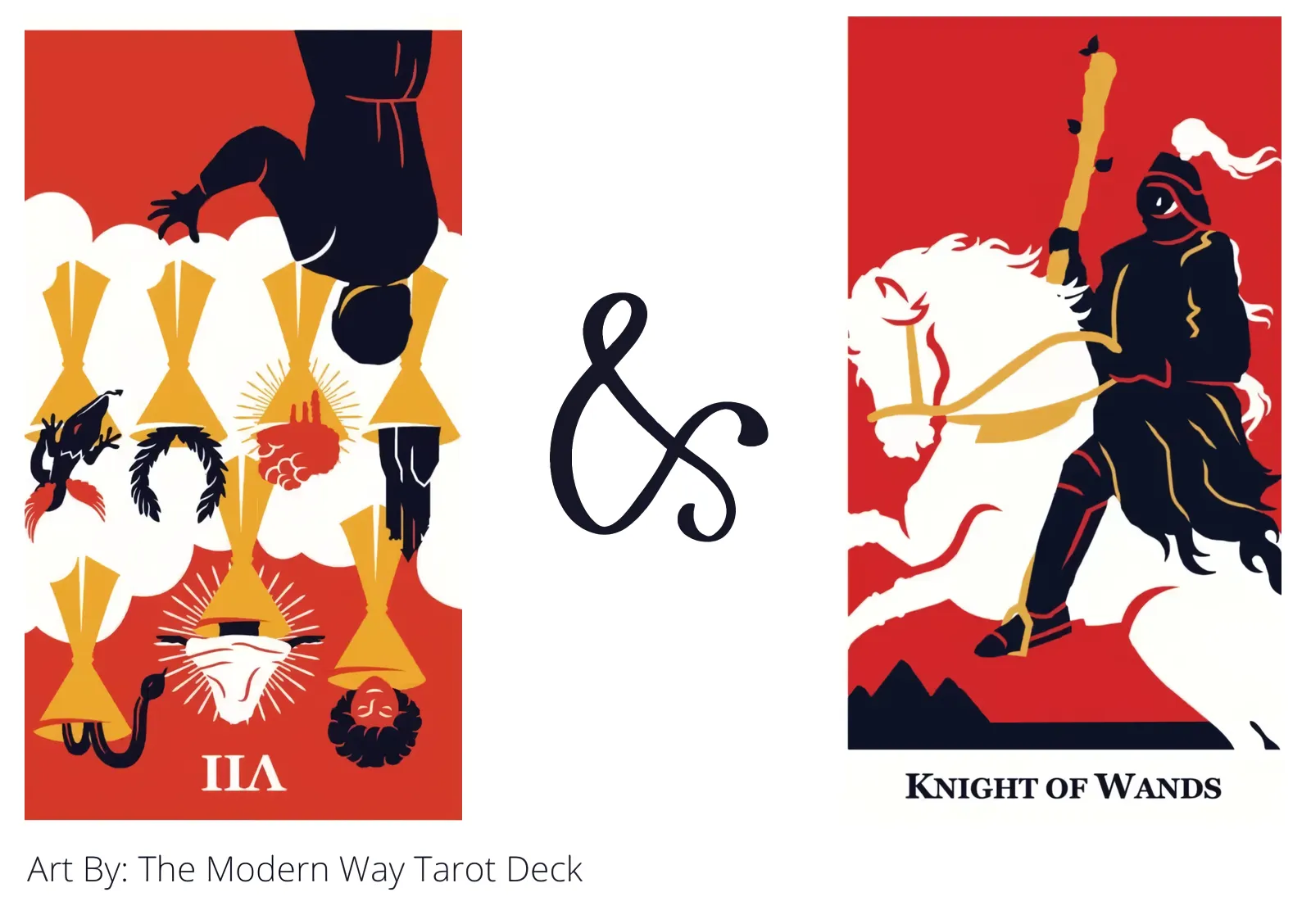 seven of cups reversed and knight of wands tarot cards together