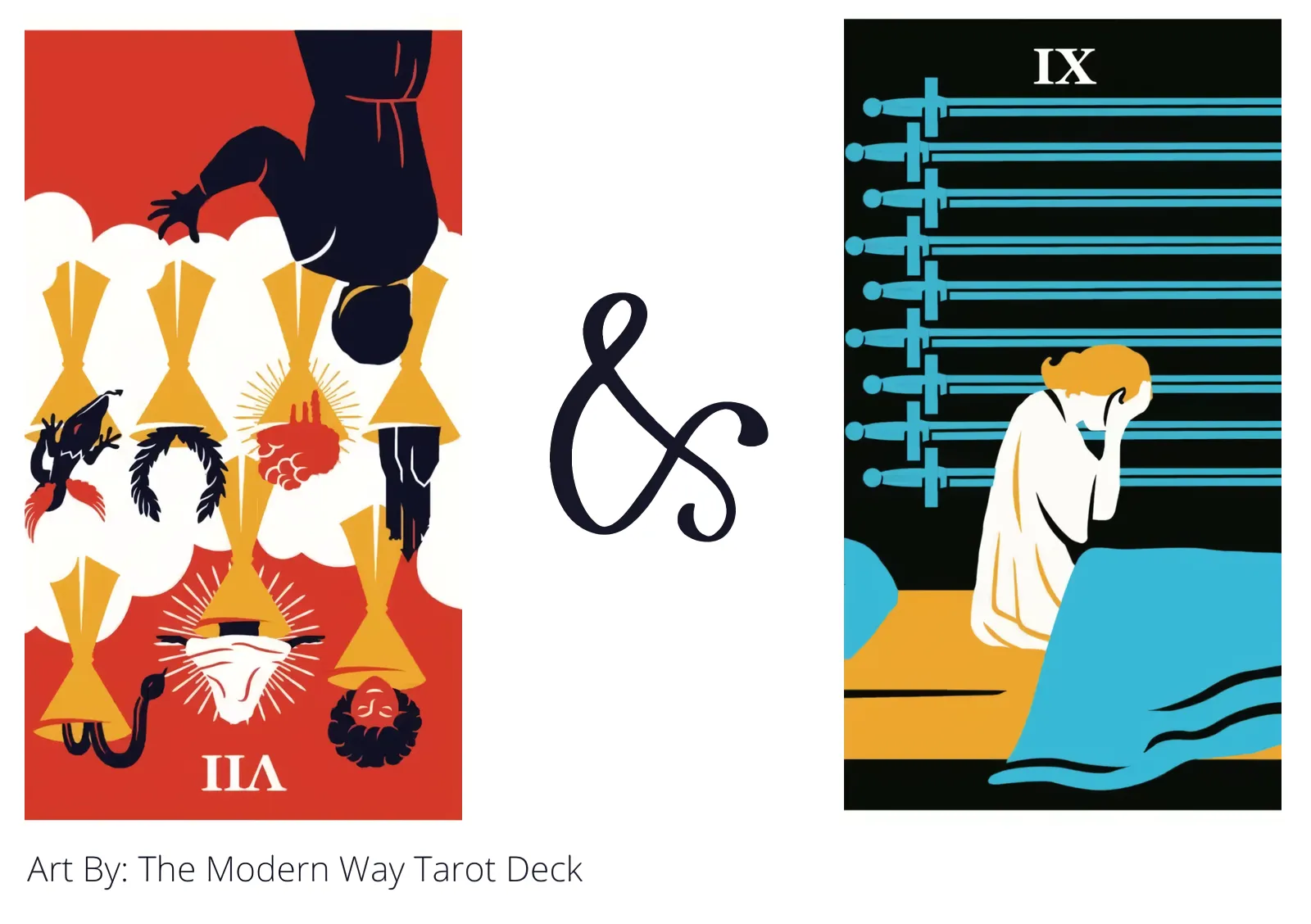seven of cups reversed and nine of swords tarot cards together