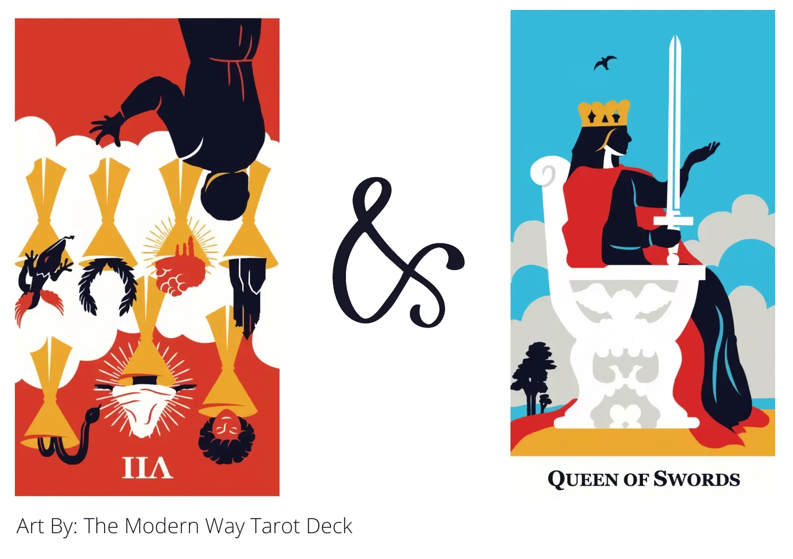 seven of cups reversed and queen of swords tarot cards together