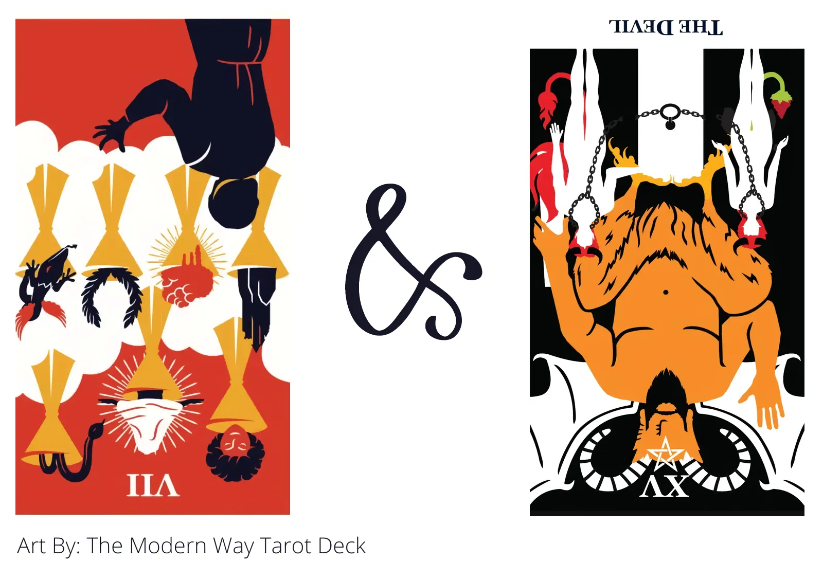 seven of cups reversed and the devil reversed tarot cards together