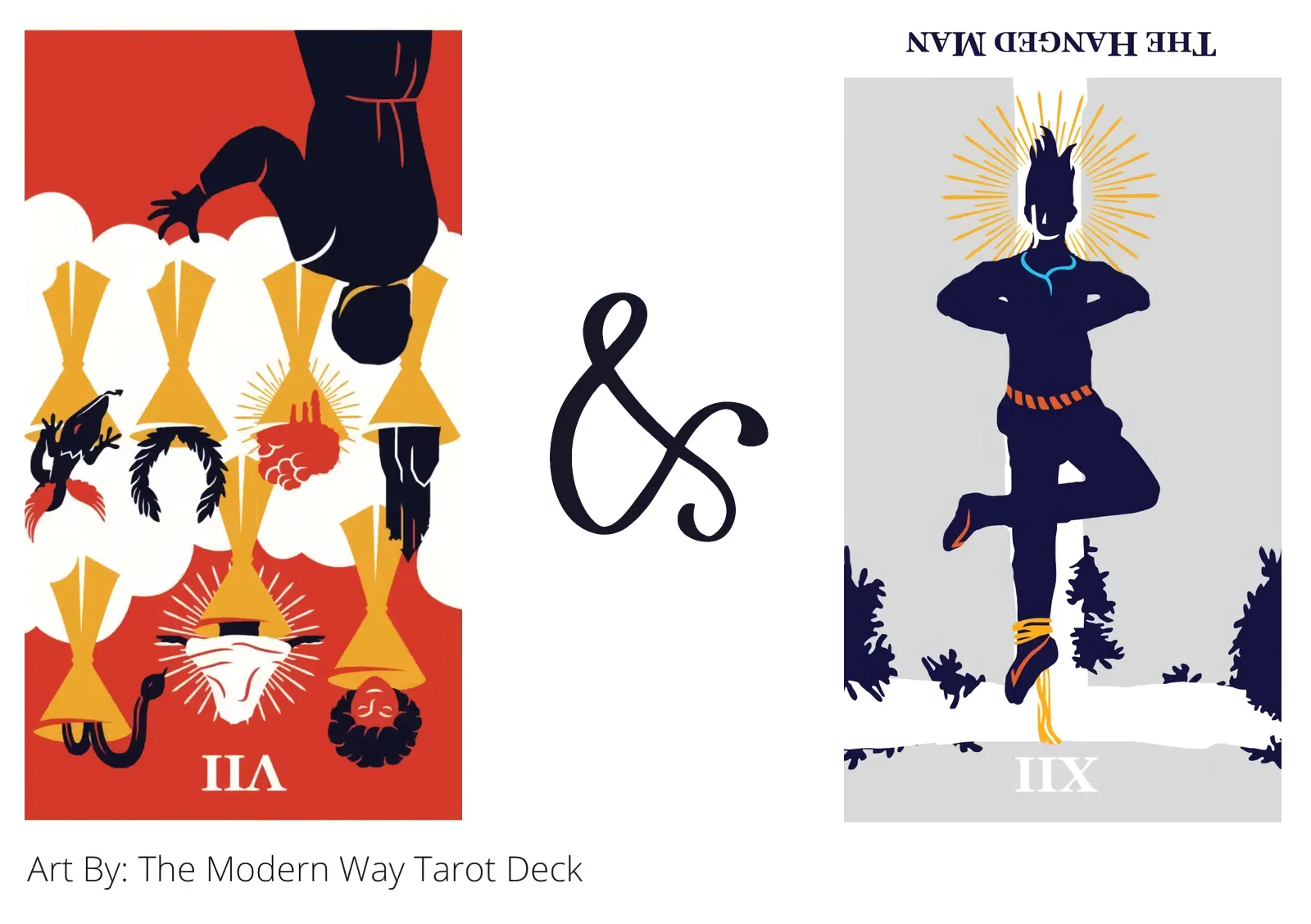 seven of cups reversed and the hanged man reversed tarot cards together