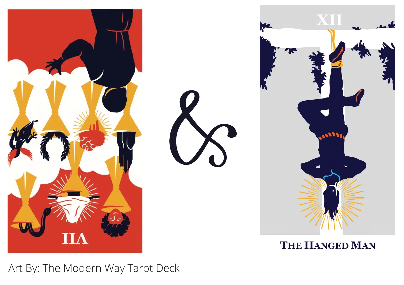seven of cups reversed and the hanged man tarot cards together