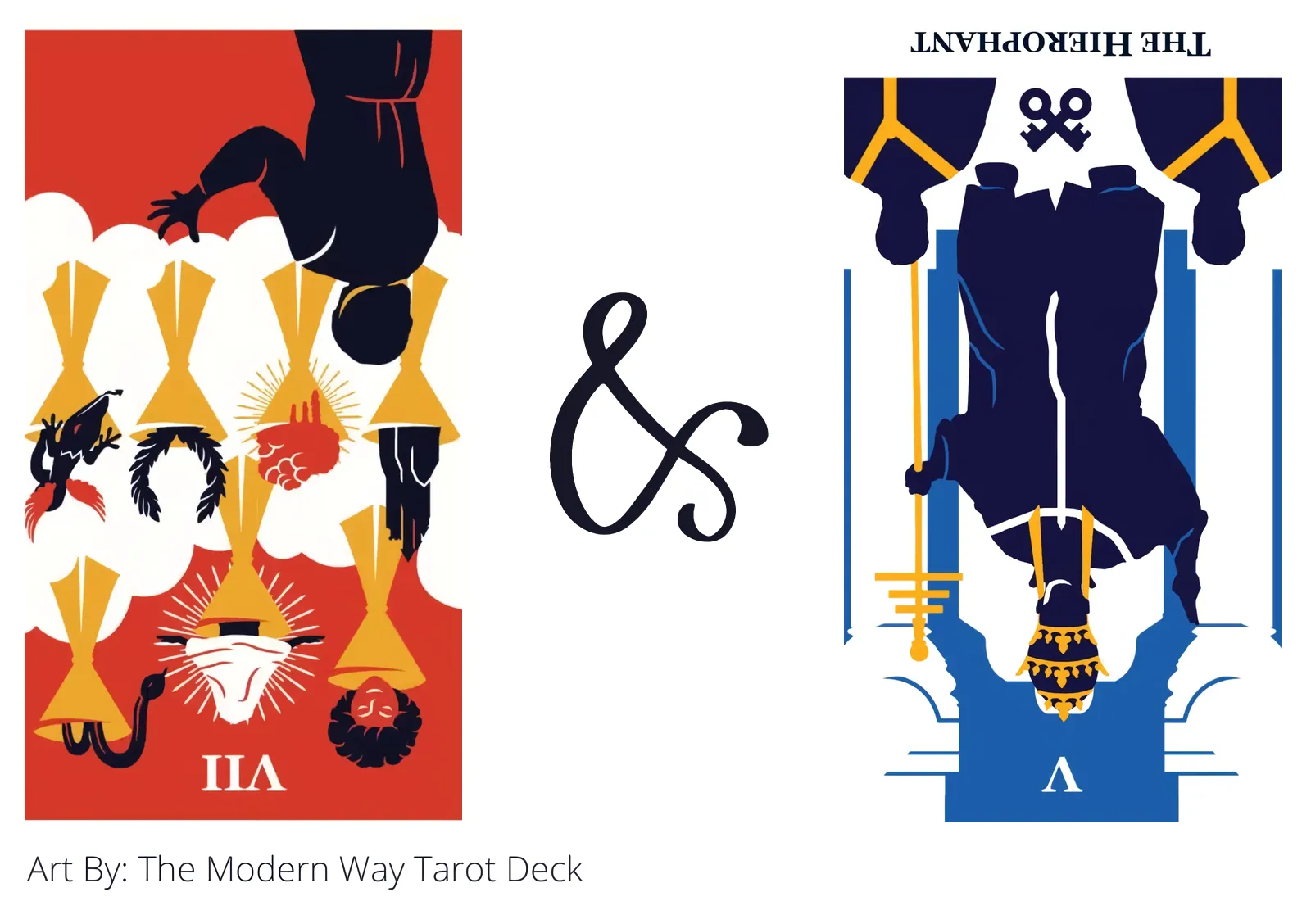 seven of cups reversed and the hierophant reversed tarot cards together