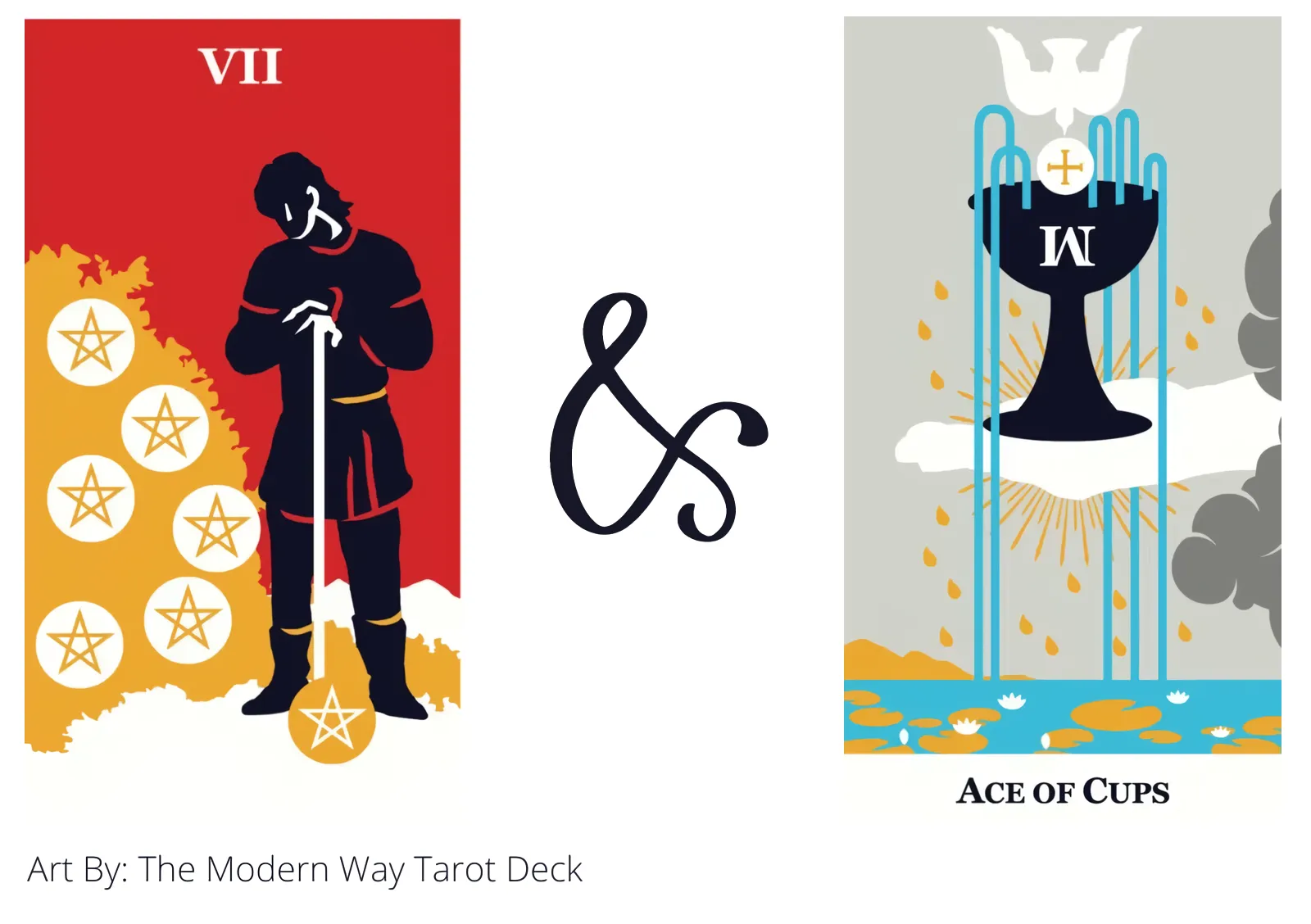 seven of pentacles and ace of cups tarot cards together