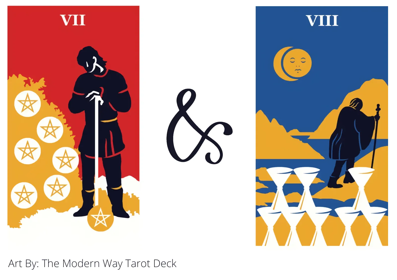 seven of pentacles and eight of cups tarot cards together