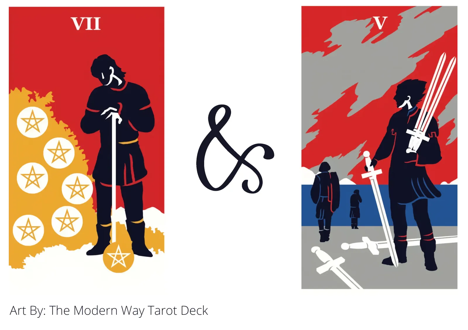 seven of pentacles and five of swords tarot cards together
