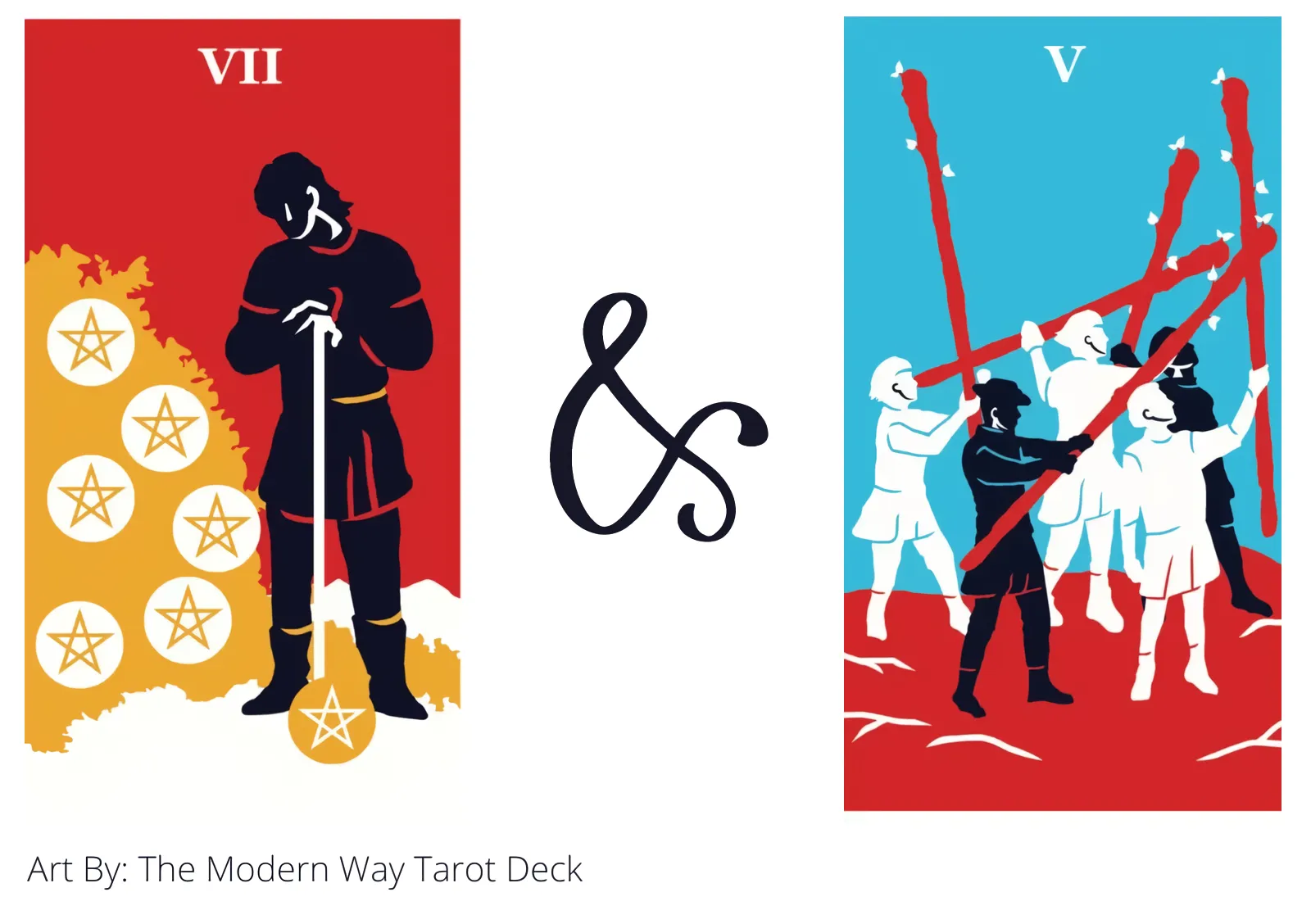 seven of pentacles and five of wands tarot cards together