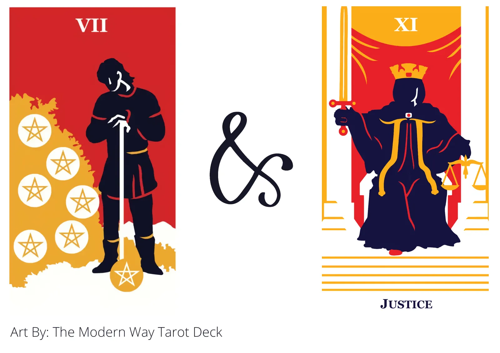 seven of pentacles and justice tarot cards together