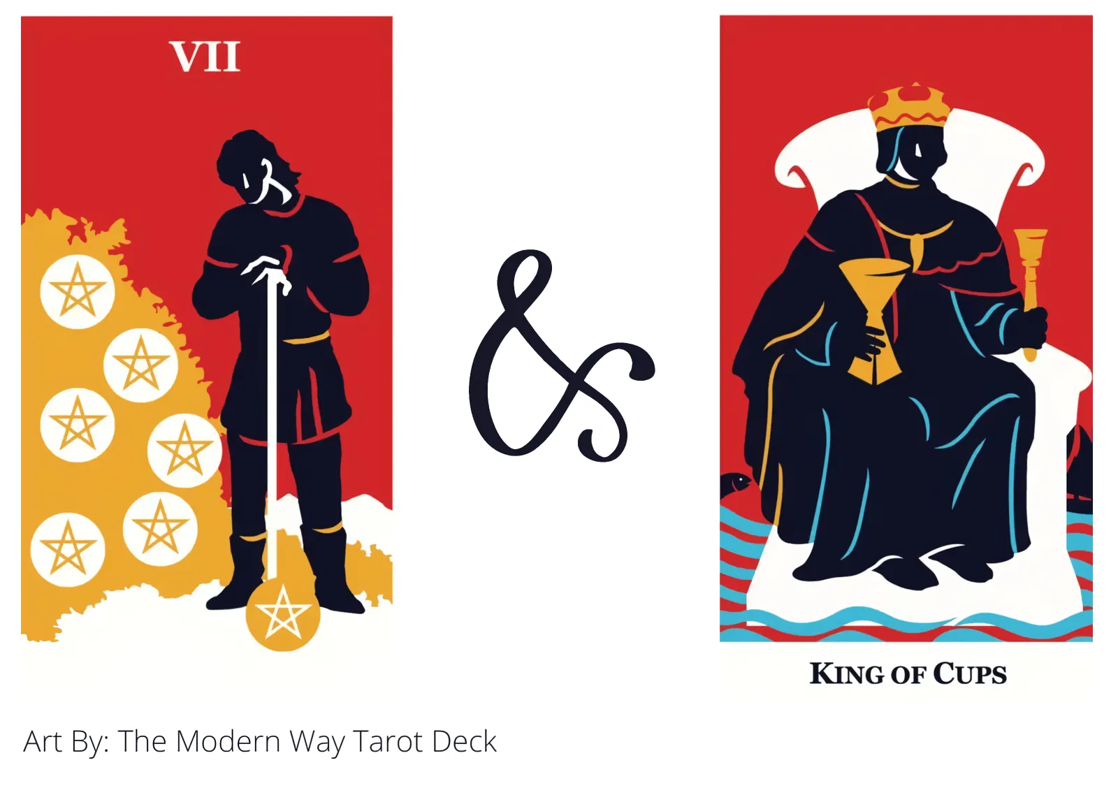 seven of pentacles and king of cups tarot cards together