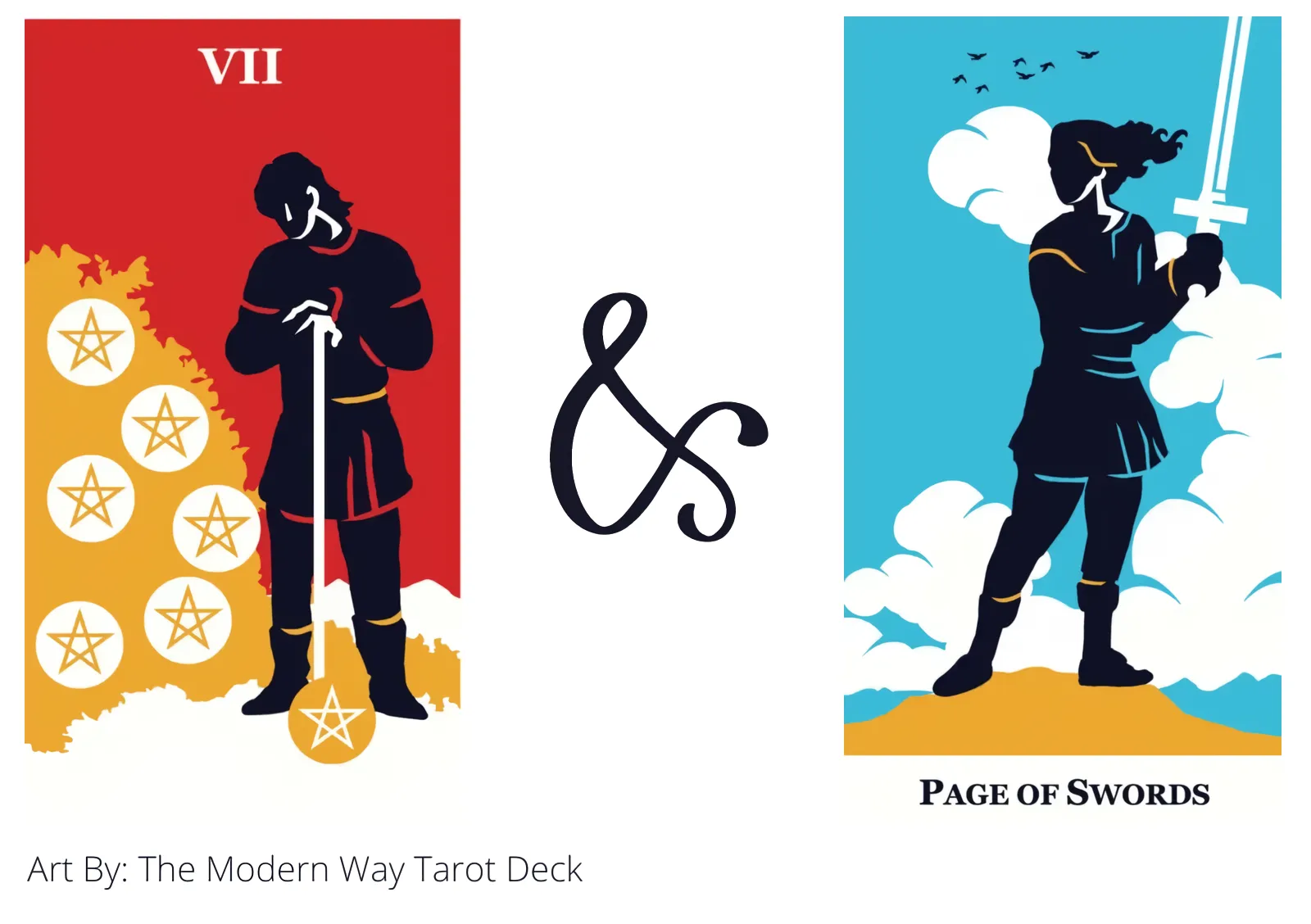 seven of pentacles and page of swords tarot cards together
