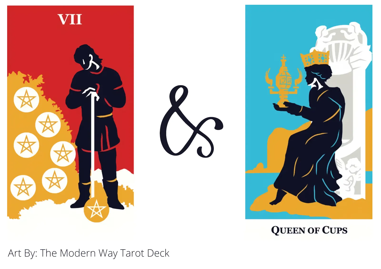seven of pentacles and queen of cups tarot cards together