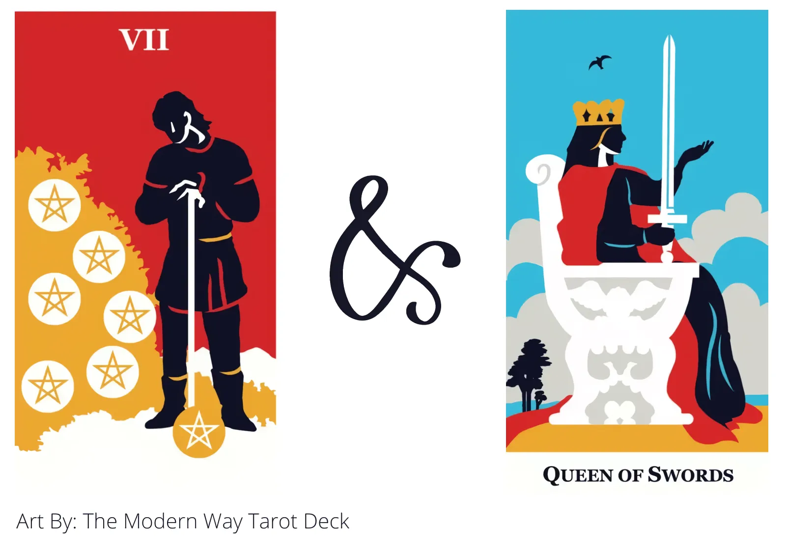 seven of pentacles and queen of swords tarot cards together