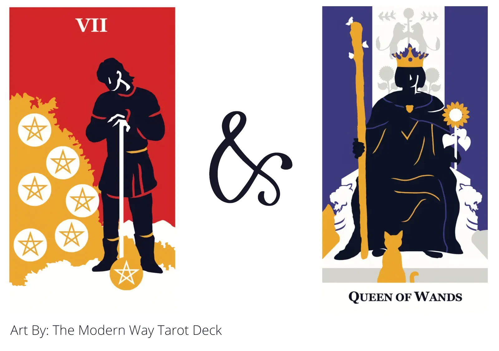 seven of pentacles and queen of wands tarot cards together