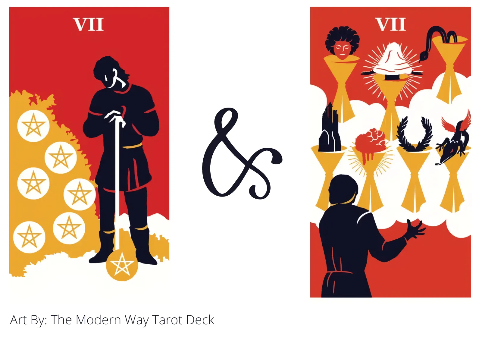 seven of pentacles and seven of cups tarot cards together