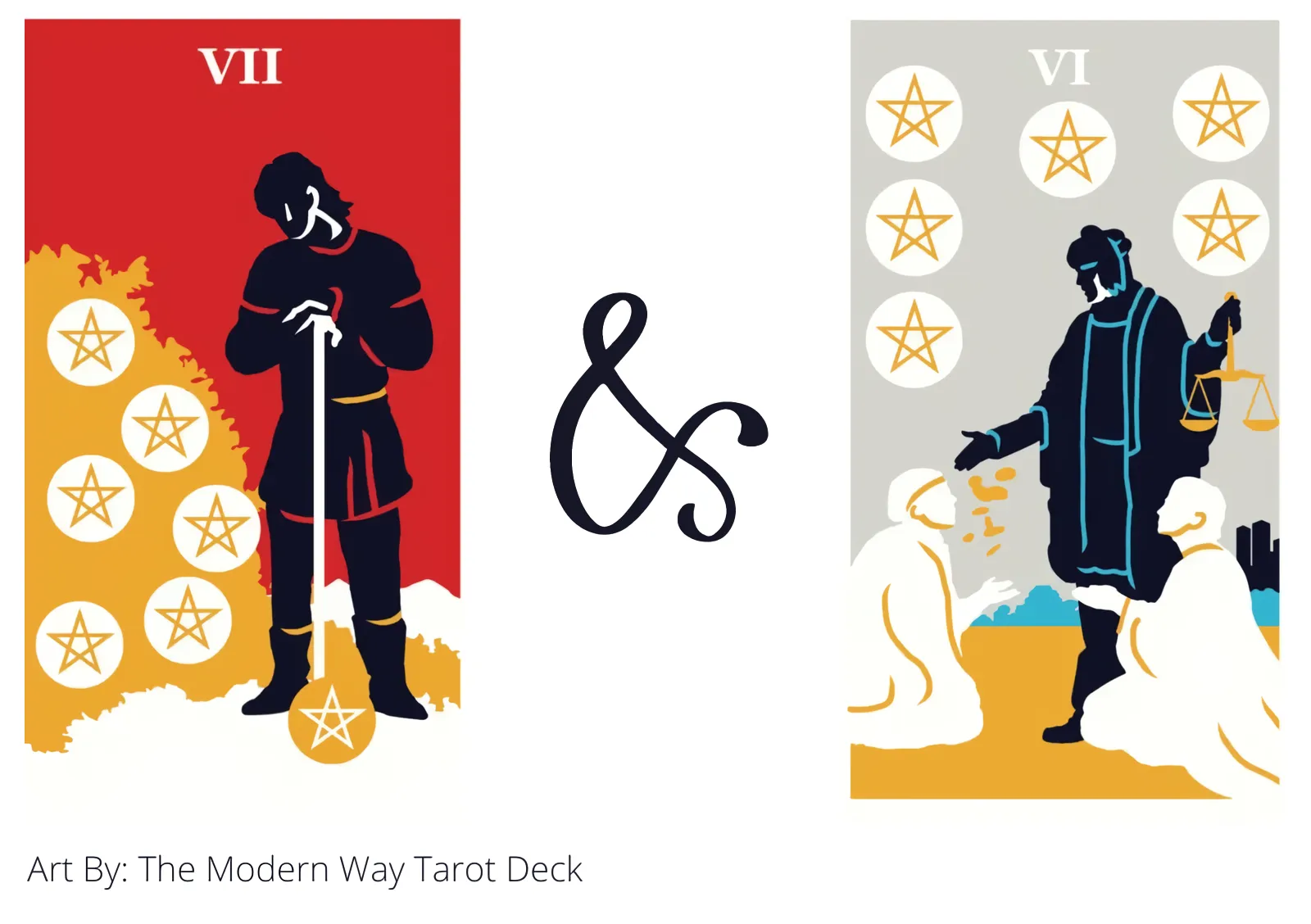 seven of pentacles and six of pentacles tarot cards together
