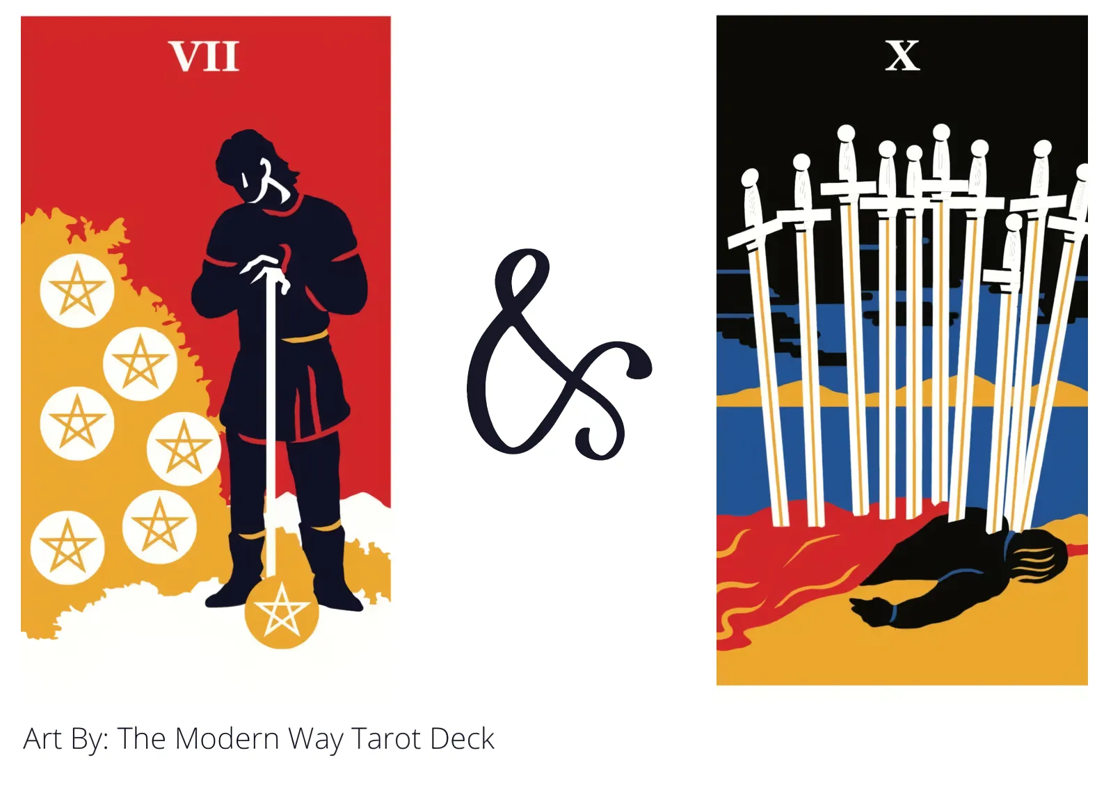 seven of pentacles and ten of swords tarot cards together