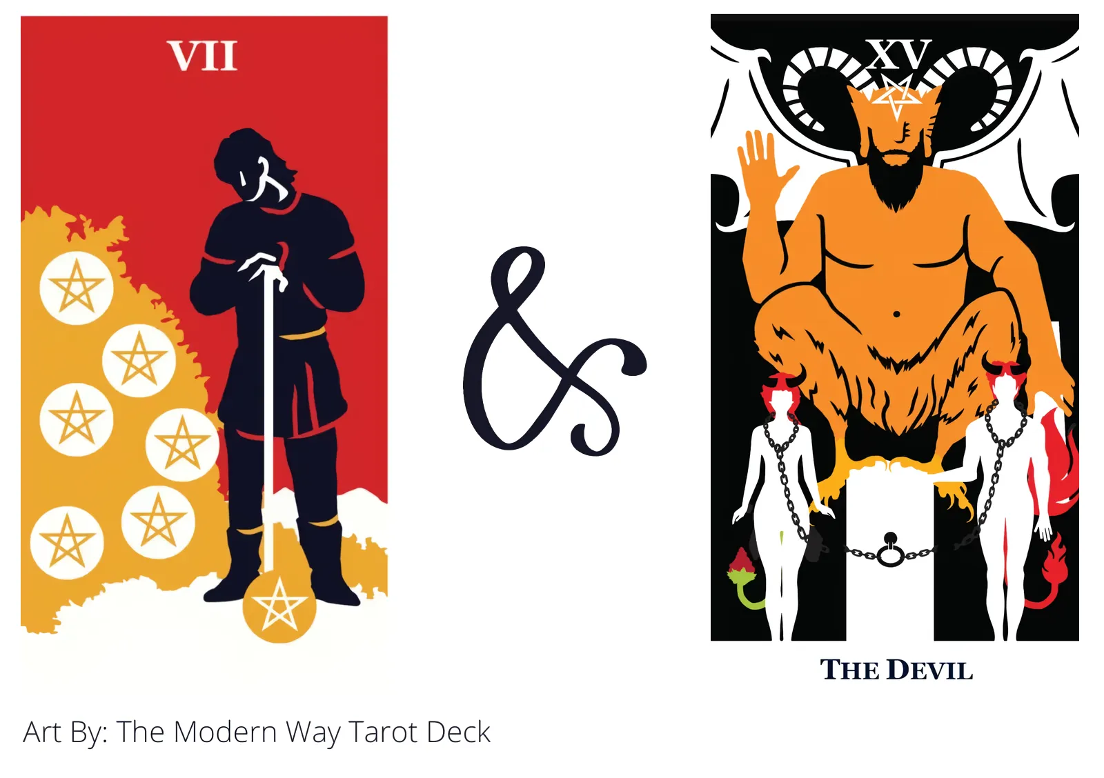seven of pentacles and the devil tarot cards together