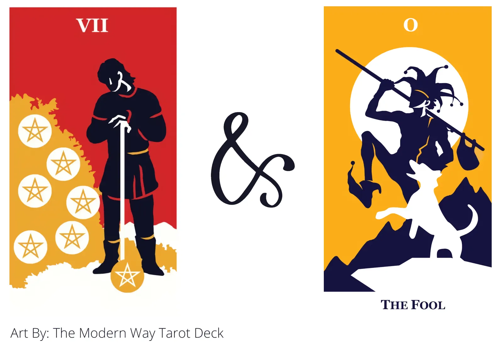 seven of pentacles and the fool tarot cards together