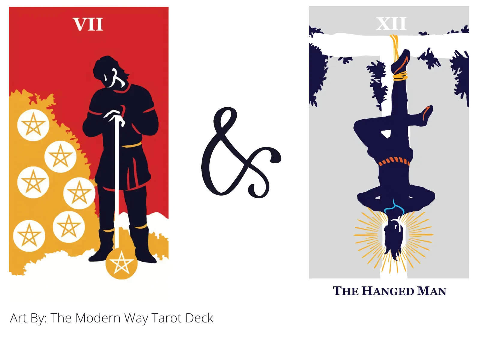 seven of pentacles and the hanged man tarot cards together