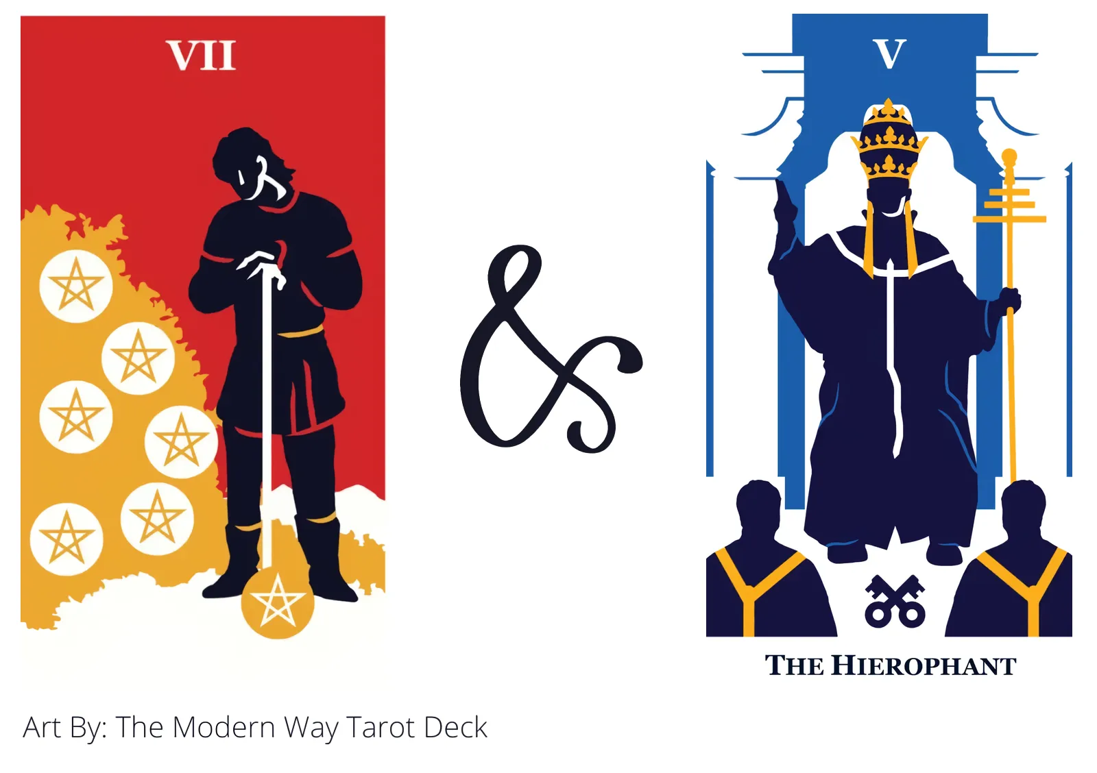 seven of pentacles and the hierophant tarot cards together