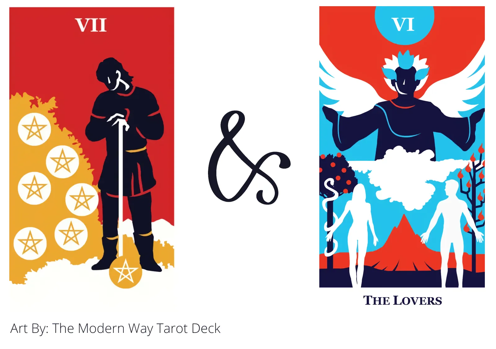 seven of pentacles and the lovers tarot cards together