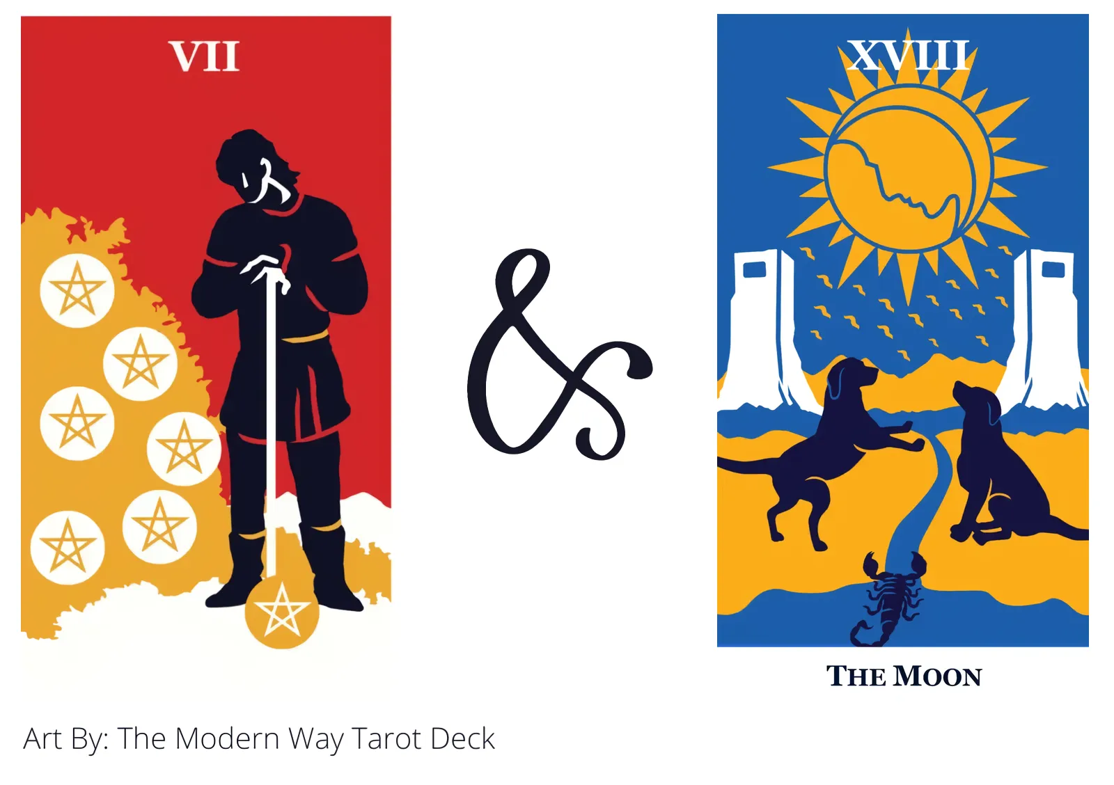 seven of pentacles and the moon tarot cards together