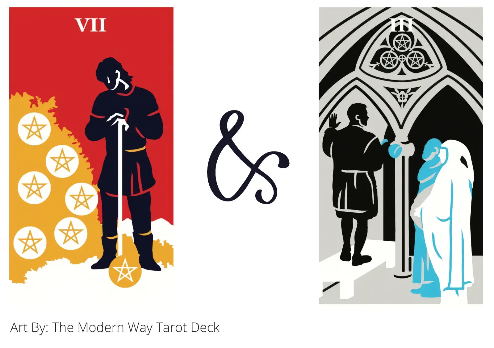seven of pentacles and three of pentacles tarot cards together